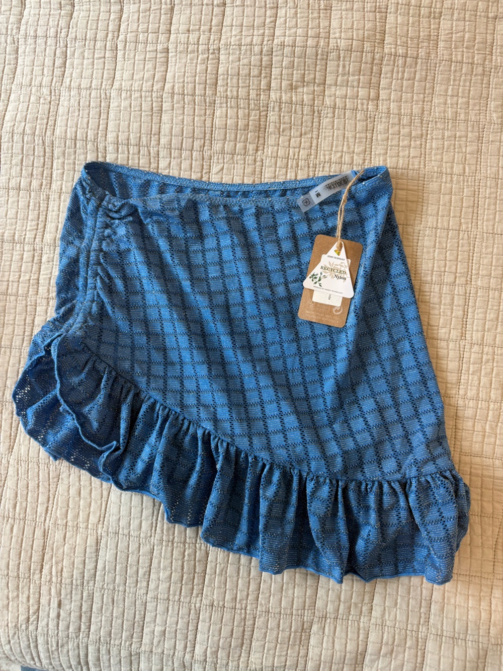 BERLOOK Blue Ruched Ruffle Knit Mini Skirt - Picture 2 of 3